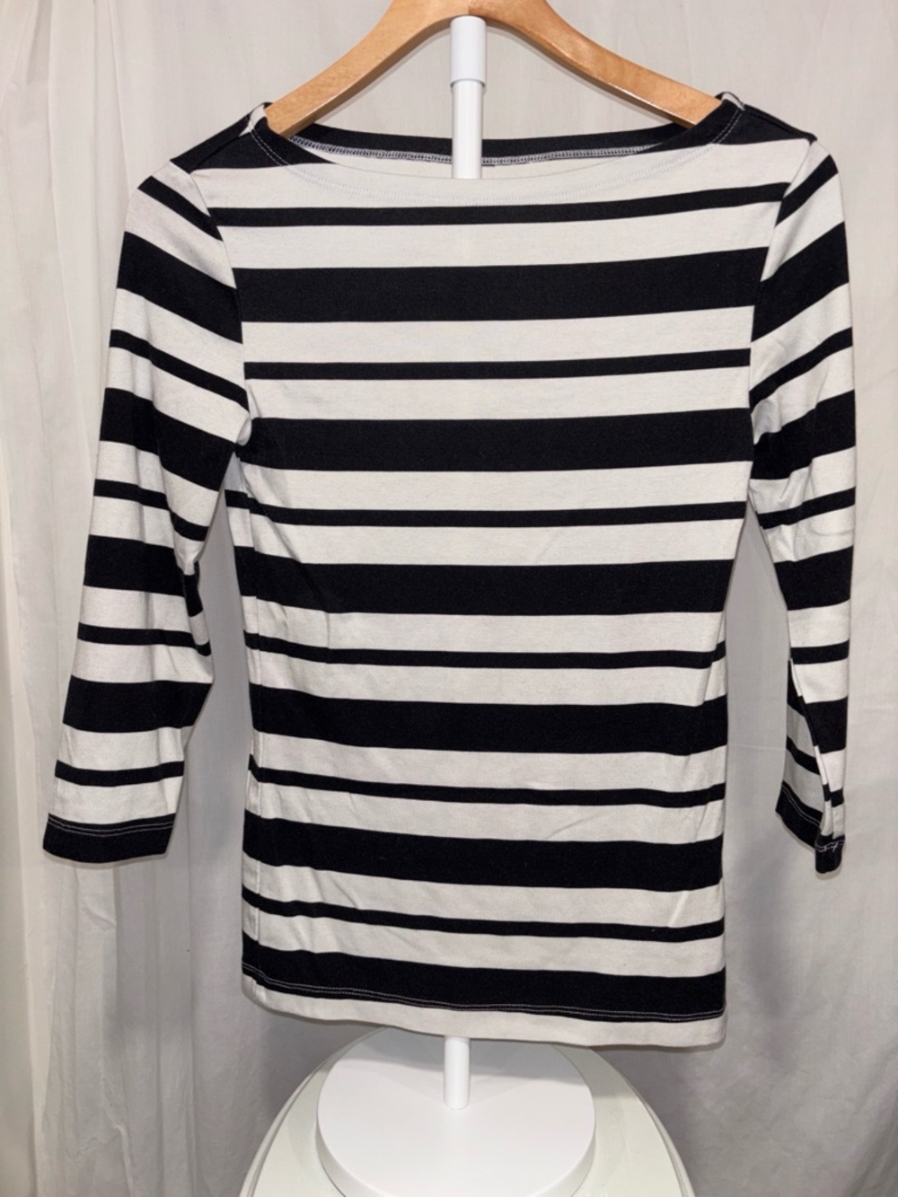 Amazon Essentials Black & White Striped Boatneck Long Sleeve Top